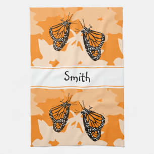 Cute Named Orange Monarch Butterflies Kitchen Towel