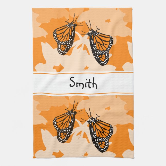 Cute Named Orange Monarch Butterflies Kitchen Towel (Vertical)