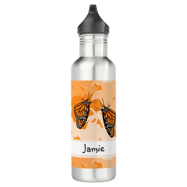 Cute Named Orange Monarch Butterflies Stainless Steel Water Bottle (Right)
