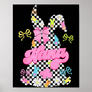 Cute nana checkered bunny coquette bow easter day poster
