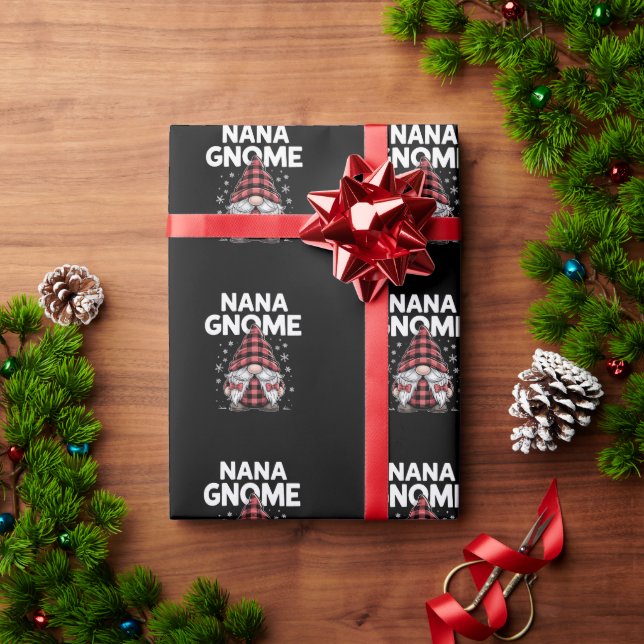 Cute nana Gnomes Red Plaid Christmas Gnome  Wrapping Paper (Holiday Gift)