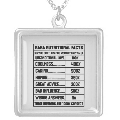 Cute Nana Nutritional facts Silver Plated Necklace