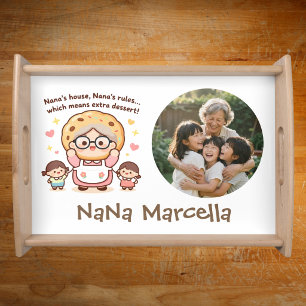 Cute Nana's House Nana's Rules Grandma Photo Serving Tray