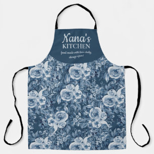 Cute nana's kitchen navy blue floral watercolor apron