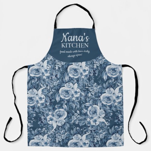 Cute nanas kitchen navy blue floral watercolor apron