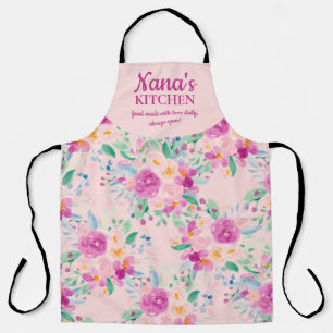 Cute nana's kitchen pink floral watercolor apron