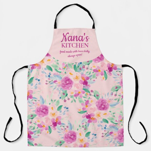 Cute nanas kitchen pink floral watercolor apron