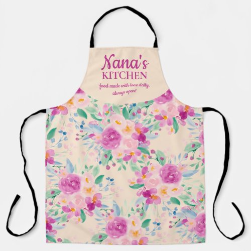 Cute nanas kitchen purple floral watercolor apron