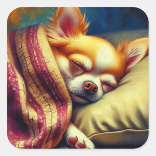 Cute Napping Chihuahua   Square Sticker