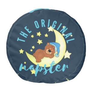Cute Napping Teddy Bear Moon & Stars Illustration Pouf