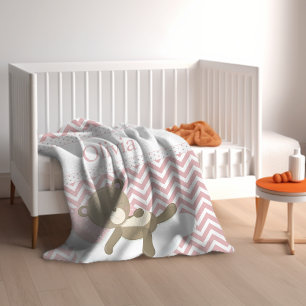 Cute Napping Teddy Bear with Custom Monogram Fleece Blanket