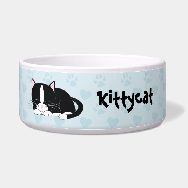 Cute Napping Tuxedo Cat Bowl (Front)