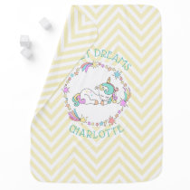 Cute Napping Unicorn with Child's Name Baby Blanket