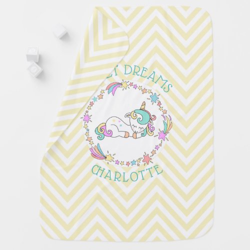 Cute Napping Unicorn with Childs Name Baby Blanket