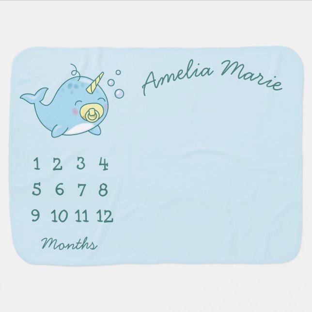 Cute Narwhal Baby Shower Kawaii  Baby Blanket (Horizontal)