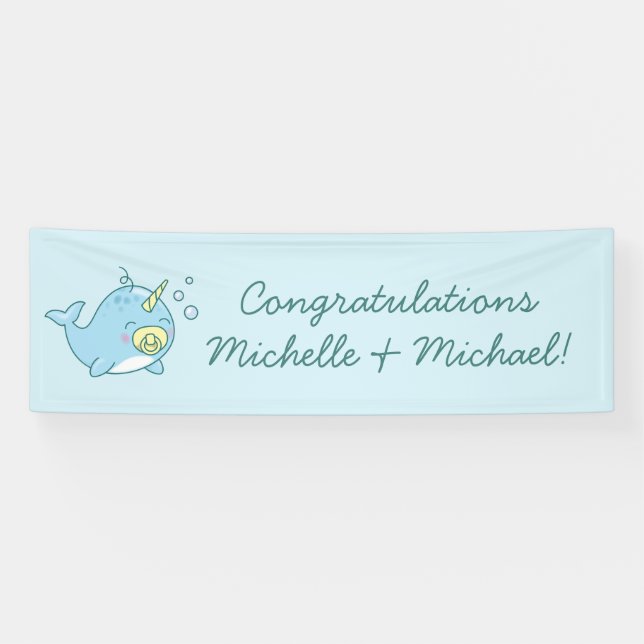 Cute Narwhal Baby Shower Kawaii  Banner (Horizontal)