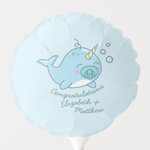 Cute Narwhal Baby Shower Kawaii Blue Boy Balloon
