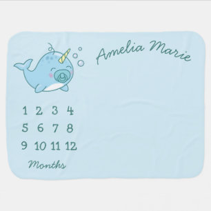 Cute Narwhal Baby Shower Kawaii Blue Boy Blanket