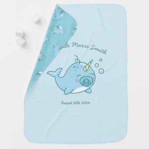 Cute Narwhal Baby Shower Kawaii Blue Boy Blanket