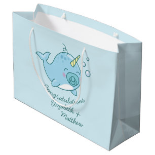 Cute Narwhal Baby Shower Kawaii Blue Boy Large Gift Bag