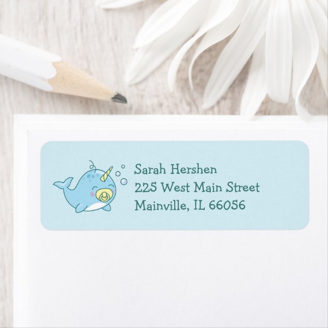 Cute Narwhal Baby Shower Kawaii  Label (Insitu)