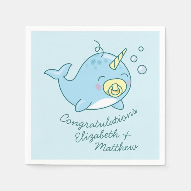Cute Narwhal Baby Shower Kawaii  Napkins (Front)