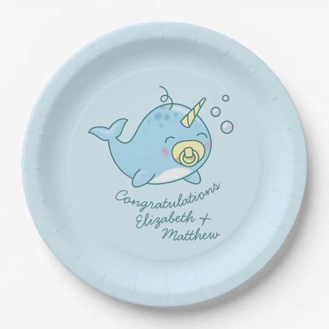Cute Narwhal Baby Shower Kawaii  Paper Plates (Front)