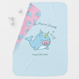 Cute Narwhal Baby Shower Kawaii Pink Girl Baby Blanket