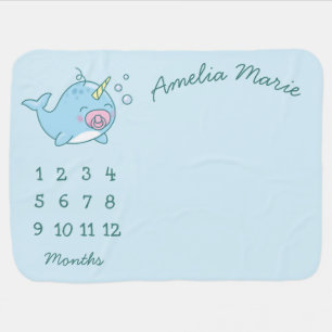 Cute Narwhal Baby Shower Kawaii Pink Girl Blanket