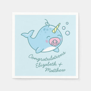 Cute Narwhal Baby Shower Kawaii Pink Girl Napkins