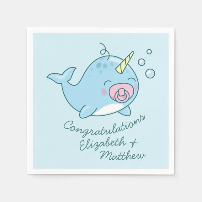 Cute Narwhal Baby Shower Kawaii Pink Girl Napkins (Front)