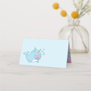 Cute Narwhal Baby Shower Kawaii Pink Girl Place Card
