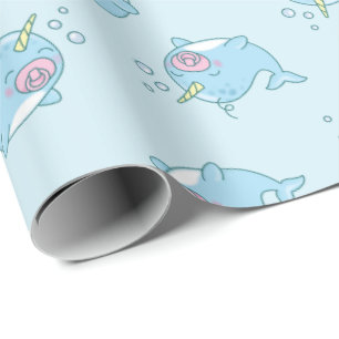 Cute Narwhal Baby Shower Kawaii Pink Girl Wrapping Paper