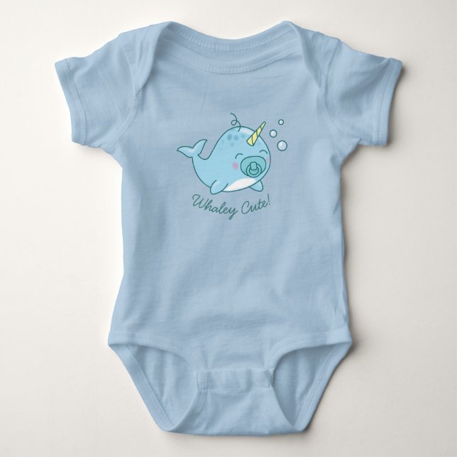 Cute Narwhal Baby Shower Kawaii Whaley Blue Boy Baby Bodysuit (Front)