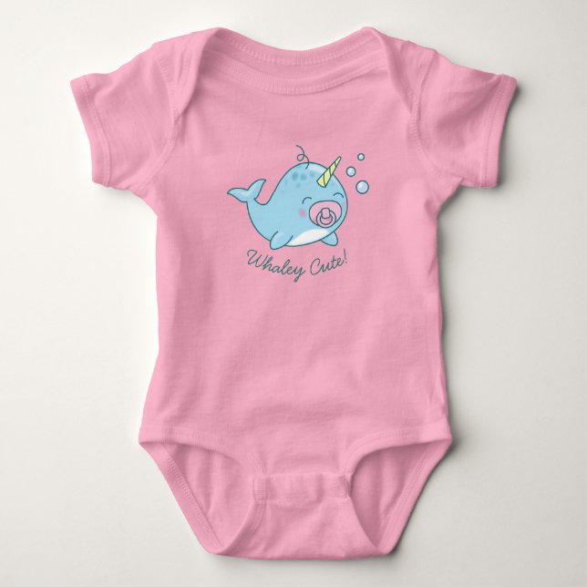 Cute Narwhal Baby Shower Kawaii Whaley Pink Girl Baby Bodysuit (Front)
