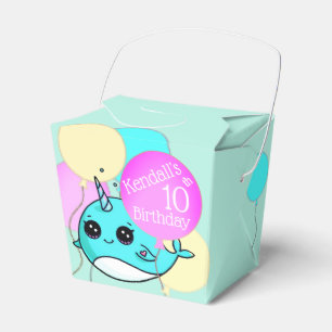 Cute Narwhal, Balloons Birthday Party Personalized Favor Boxes