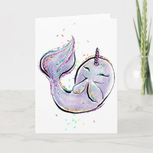 Cute Narwhal Cartoon Kawaii Illustration Add Name Card