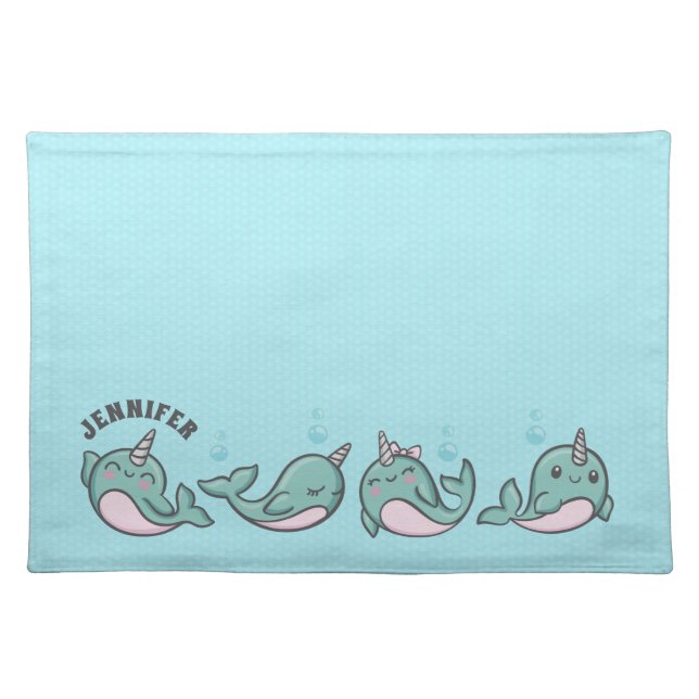 Cute Narwhal Cloth Placemat (Front)