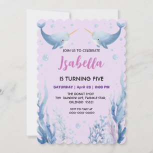 Cute Narwhal fish Pattern Watercolor Under the Sea Save The Date