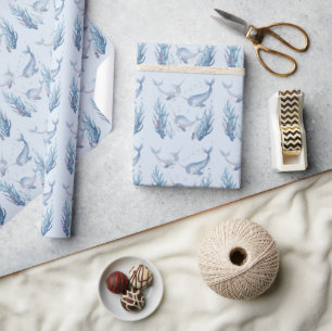 Cute Narwhal fish Pattern Watercolor Under the Sea Wrapping Paper