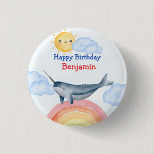 Cute narwhal fish unicorn Birthday Party Button