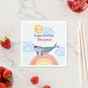 Cute narwhal fish unicorn Birthday Party Napkins