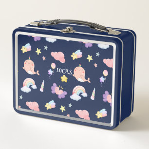 Cute Narwhal Fish Unicorn Rainbow Pattern Metal Lunch Box