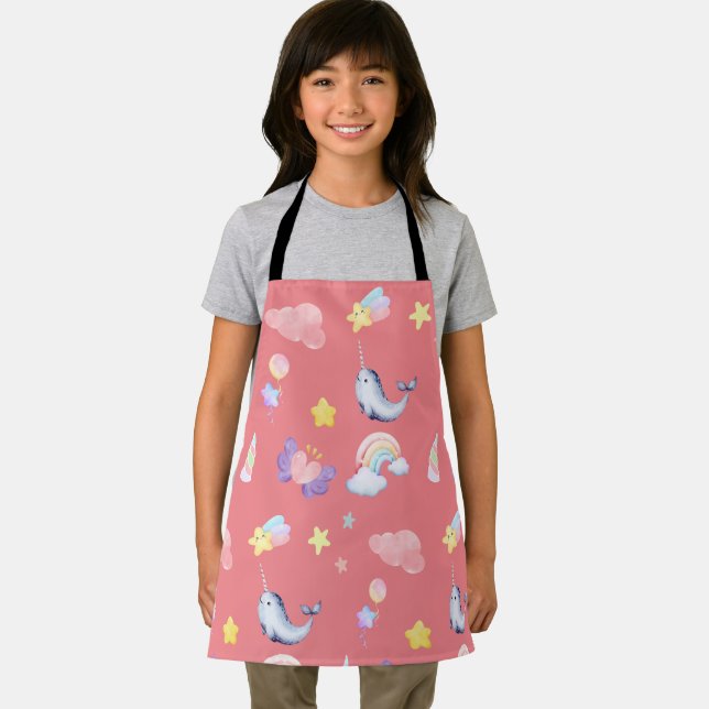 Cute Narwhal Fish Unicorn Rainbow sea Birthday  Apron (Insitu)
