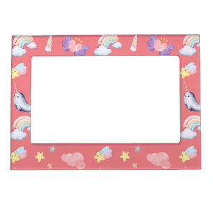 Cute Narwhal Fish Unicorn Rainbow sea Birthday Magnetic Frame