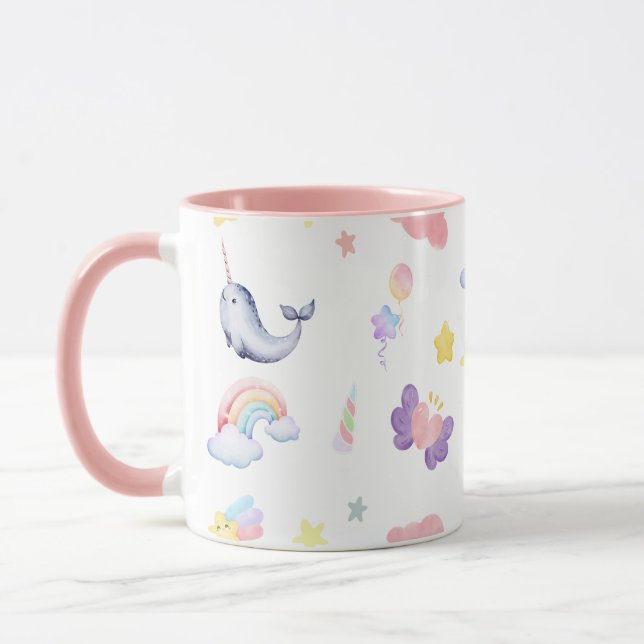 Cute Narwhal Fish Unicorn Rainbow sea Birthday  Mug (Left)