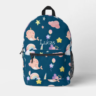 Cute Narwhal Fish Unicorn Rainbow sea girl Pattern Printed Backpack
