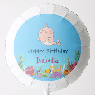 Cute Narwhal Fish Unicorn Whale sea Birthday  Balloon