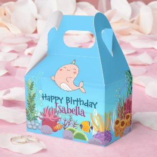 Cute Narwhal Fish Unicorn Whale sea Birthday Favor Boxes