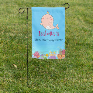 Cute Narwhal Fish Unicorn Whale sea Birthday  Garden Flag